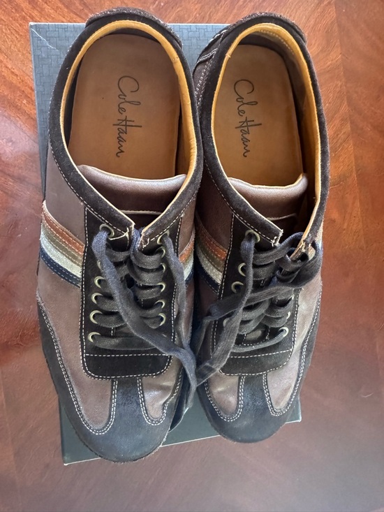 Cole Haan Men\'s Brown Leather & Suede Slip-On Sneakers with Blue and Tan Stripes main image 4